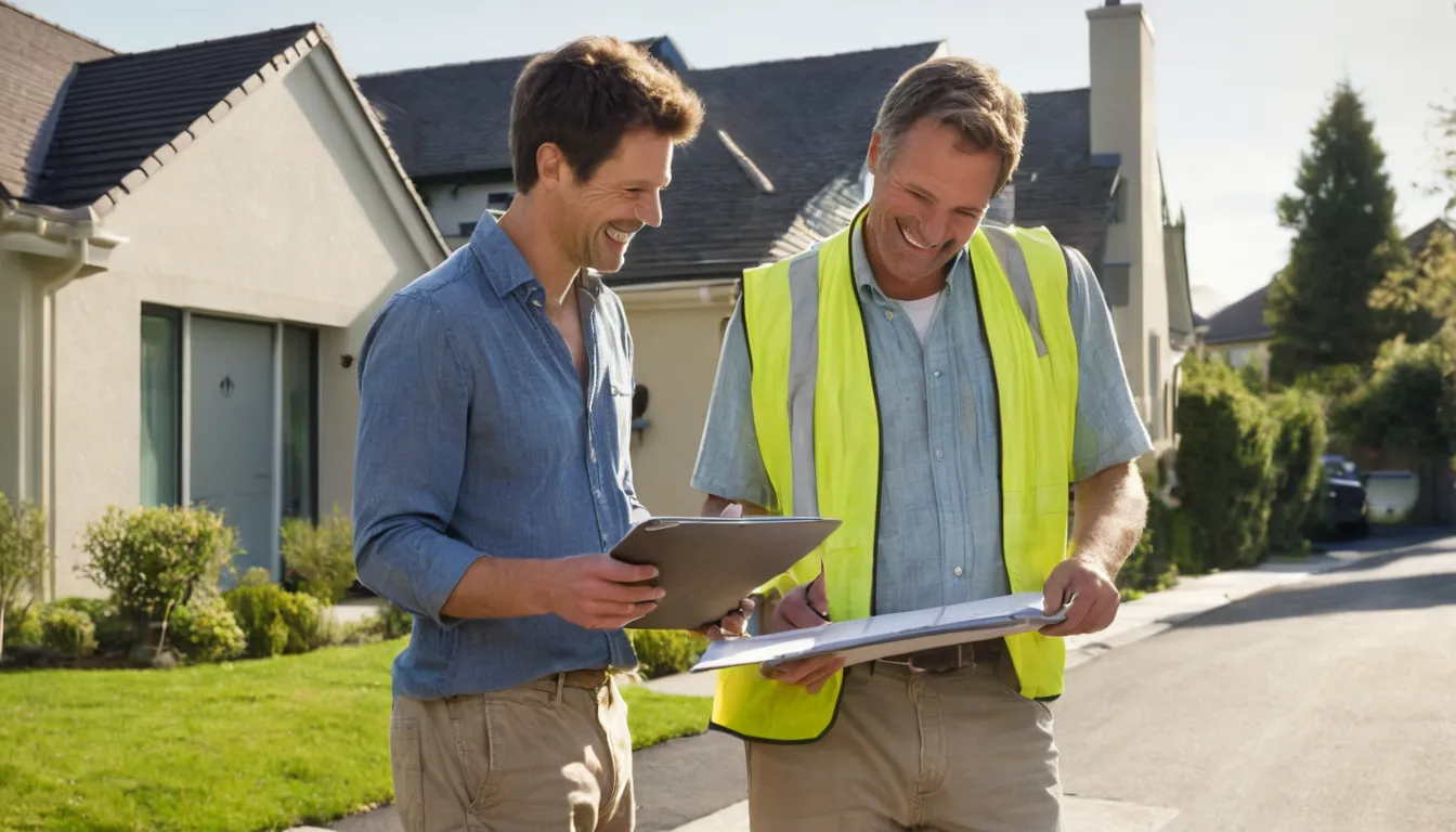 A homeowner reviewing a concrete project plan with a local provider in the Temple Terrace area